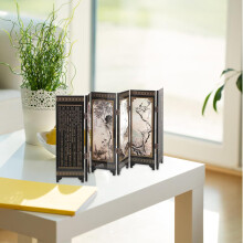 Chinese Style Mini Folding Screen Ornament with Six Wood Panels, Foldable and Easy to Carry
