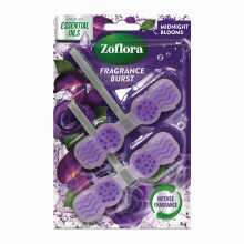 Zoflora Midnight Blooms Rim Blocks, 2 x 48g Pack, Continuous Freshness & Odour Control, Long-Lastin