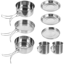 Ensemble de 8 pièces de batterie de cuisine de camping en acier inoxydable avec casserole et poêle à frire