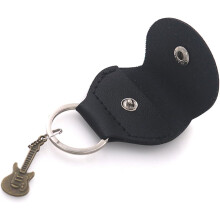 Guitar Pick Storage Bag Plectrum Case with Pendant Decor Black Pu Leather and Metal Practical
