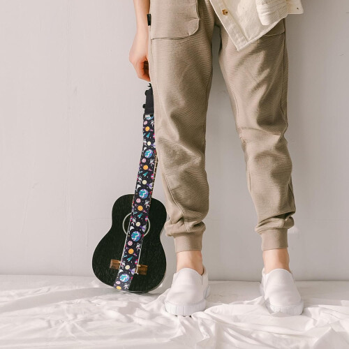 Cinto de ombro de poliéster ajustável Ukulele Strap com design padronizado