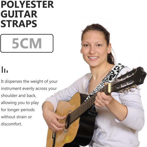 Gitarrrem Tryckt Gitarrrem Slitstark Hudvänlig Polyester Läder Snygg Svart Vit 2