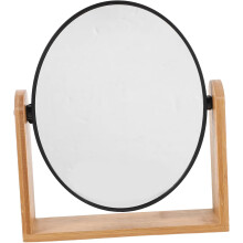 Espejo de escritorio de bambú con aumento para maquillaje, ideal para tocador, viajes, dormitorio y baño.