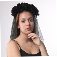 Halloween gótico floral coroa véu rosa faixa de cabeça para acessório de traje de cosplay