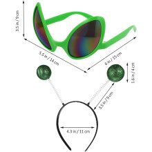 2Pcs Saucer Man Festival Headdress with Green Frame Funny Glasses and Hair Accessories Party Headband