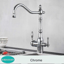 (Chrome) Antique Brass Filter Kitchen Faucet Drinking Pure Water Kitchen Tap Deck Mounted Dual Handles 3-Ways Hot and Cold Water Mixer