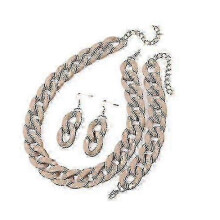 (Khaki) clearance Fishsheep Acrylic Long Chain Necklace Earrings For Women Colorful Resin Chain Collar Pendant Necklaces Fashion Jewelry