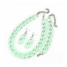 (light green) clearance Fishsheep Acrylic Long Chain Necklace Earrings For Women Colorful Resin Chain Collar Pendant Necklaces Fashion Jewelry
