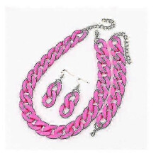 (rose red) clearance Fishsheep Acrylic Long Chain Necklace Earrings For Women Colorful Resin Chain Collar Pendant Necklaces Fashion Jewelry