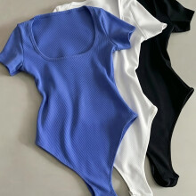 (White Blue Black, 16) Fashion Spring And Summer New Square Neck Short-Sleeved Jumpsuit Three-Color Elegant Commuter Style Slim
