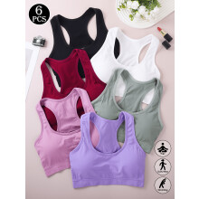 (Mixed colors, XL) [6pcs Sports Bra] 6pcs Women's Underwear,Fitness Sports Bra with Removable Padding,Hollow-Out Crisscross Letter Pattern