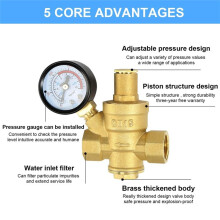 Water Pressure Regulator 3/4In with Gauge, Adjustable Water Pressure Reducing Valve for Water Pressure Regulator DN20