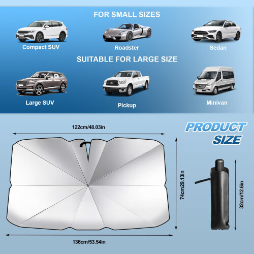 Car Windshield Sun Shade Umbrella,54" x 29" Foldable Windscreen Sun Shade 1