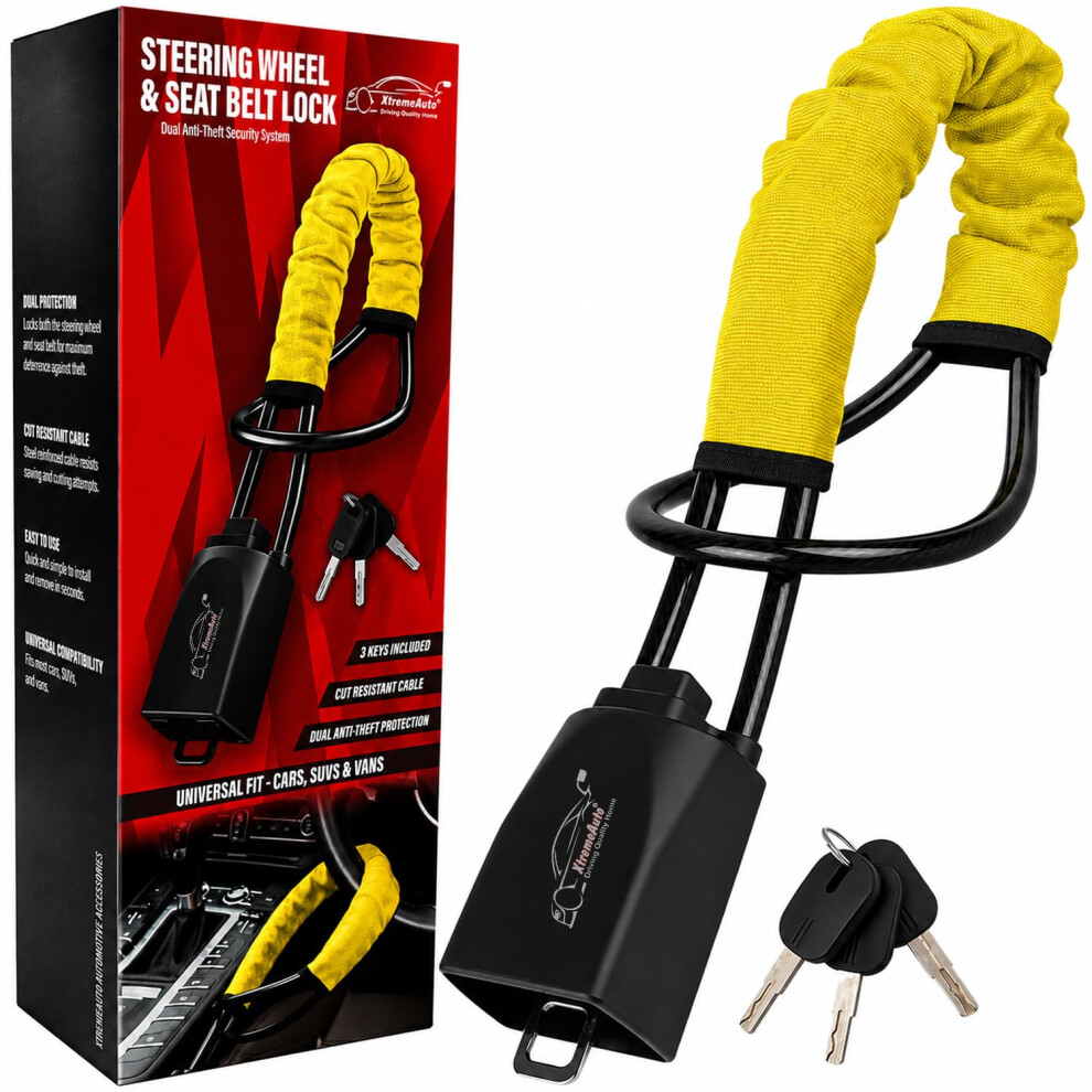 Photos - Car Alarm Xtremeauto Steering Wheel & Seat Belt Lock â Dual Anti-Theft Vehicle Security Lock with Cut Resistant Steel Cable, High Vi