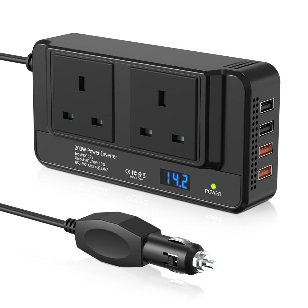 200W Car Voltage Converter Inverter Dc 12V To Ac 230V With 2 Sockets And 4 Usb P 5007688876557