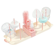 6-in-1 Siliconen Babyflessenborstelset voor op Reis met Droogrek, Zeepdispenser en Opbergdoos