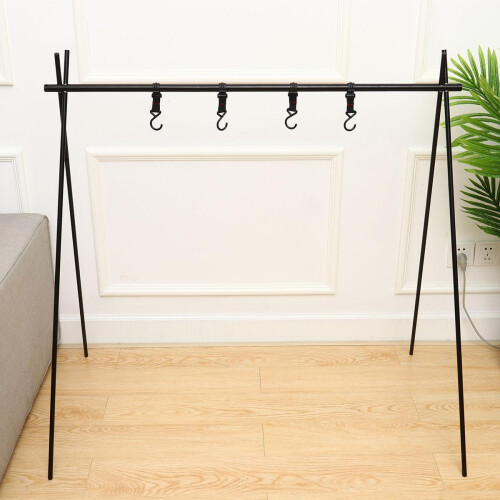 Outdoor Camping Tripod Rack Large Black, Portable Multi-Functional Camping Clothes Hanger 1
