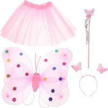 Fjärilsvingar och nätkjolset för flickor – Rosa cosplay-dräkt