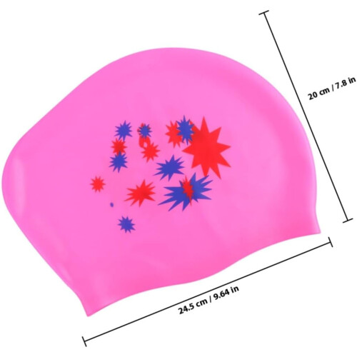 Silikon-Badekappe mit Sternenmuster für langes Haar, rosa mit Ohrenschutz 1