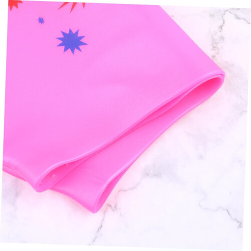 Silikon-Badekappe mit Sternenmuster für langes Haar, rosa mit Ohrenschutz 2