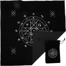 Tarot-pöytäliina ja säilytyspussisetti alttari-tarot-pöydälle, valmistettu mustasta flanellosta