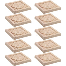 10 stuks onbeschilderde massief houten, gesneden applicaties 6x6 cm vierkant bloemmotief meubeldecoraties