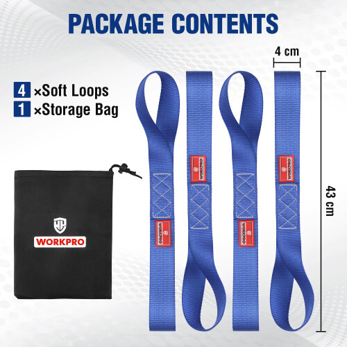 WORKPRO 4-Pack Soft Loop Tie Down Straps, 43x4 cm Polyester Cargo Securing Straps, 2268 kg Breaking 2