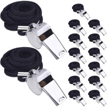 15pcs aço inoxidável metal apito conjunto com cordões alto futebol árbitro de emergência apitos