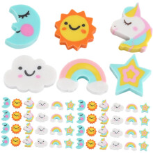 180 Mini-Radiergummis mit Cartoon-Motiven wie Wolke, Mond, Stern, Regenbogen und Sonnenblume