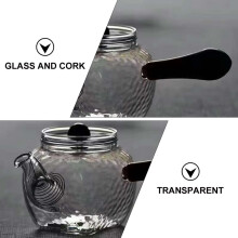 Théière en verre résistant à la chaleur, bouilloire pratique avec poignée en bois confortable