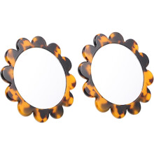 2pcs Vintage Small Portable Handheld Makeup Mirrors with Deep Tortoise Shell Frame Compact Travel Cosmetic