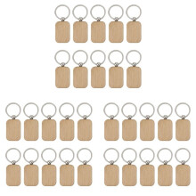 30 Pack Blank Wooden Key Chain Unfinished Wood Pendant Blanks with Keyrings for EDC Tags DIY Key Supplies