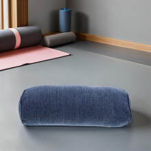 Sylindrisk yogastøttepute med nakkepute, blått trekk, 15 x 15 x 40 cm