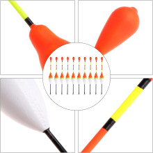 10 flotadores de pesca nanométricos de colores surtidos con luz trasera fluorescente y flotadores ovalados de alta flotabilidad.