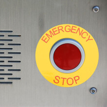 10Pcs Emergency Stop Labels Stickers 63x31mm Red Text Industrial Machinery Power Switch Warning Signs