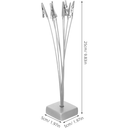 2Pcs Silver Multi-Head Metal Note Holder with Square Base – Desktop Card Photo Clips Stand 1