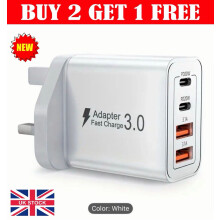 USB C Plug, 40W 4-Port Fast Charger Plug UK Dual Port PD Power Adapter +QC Multi