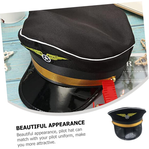 2 pcs Adjustable Decorative Pilot Hat for Classic Black Costume Accessory