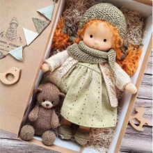 (stay 37) Handmade Waldorf Doll, Handmade Knitted Doll Handmade Plush Doll, Christmas Waldorf Doll, Christmas Birthday Gift Girls