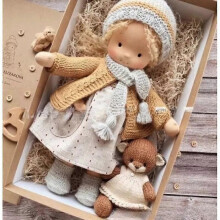 (stay 34) Handmade Waldorf Doll, Handmade Knitted Doll Handmade Plush Doll, Christmas Waldorf Doll, Christmas Birthday Gift Girls