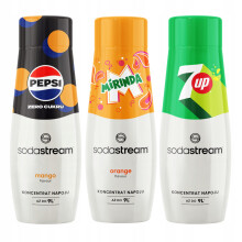 Sæt med 3 sirup til Sodastream Pepsi Max Mango + Mirinda + 7UP