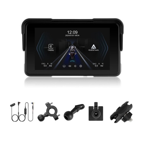 Motorcycle Wireless Carplay Android Auto Screen, Navigation System, 5" Portable Car Stereo Support , Assistant