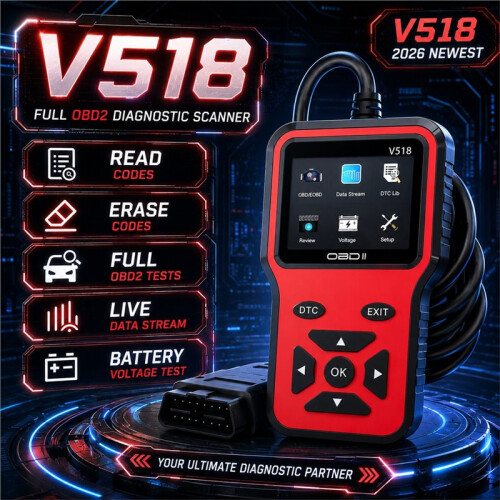 V518 Professional OBD2 Diagnostic Scanner for Automotive Engine Fault Code Reading and Erasing 2