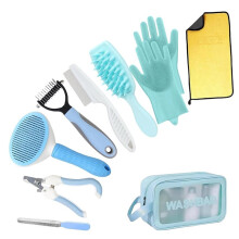 Husdjur Grooming Kit-Inkluderar en Slicker Borste, en Deshedding Kam, Nagelklippare, och en Bärbar Förvaringsväska