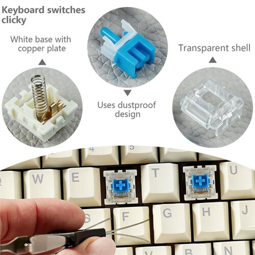 Clicky Keyboard Switches, 3Pin MX Compatible Tactile Set for DIY 3D Print Keyboards, Includes Puller & Cleaning Kit 2