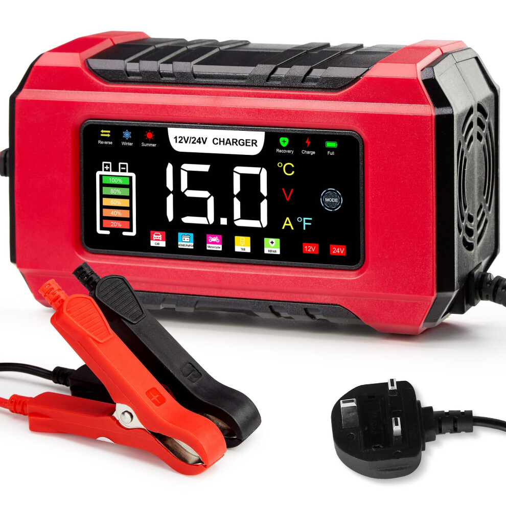 15-Amp Car Battery Charger 12V/24V, Aptliton Intelligent Car Battery Charger Wit 5003712570668