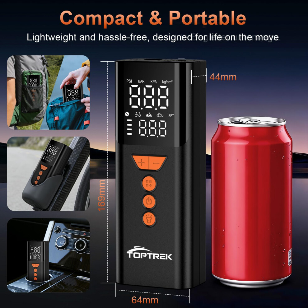 Toptrek Cordless Tyre Inflator Air Compressor, 150 Psi Portable Electric Tyre Pu 5005263265789