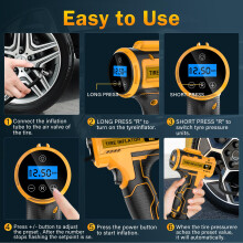 Hjh Car Tyre Inflator Air Compressor, USB Rechargeable Battery Car Tyre Pump, 15