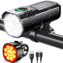ISEYOU Bike Lights Front and Back, Super Bright Bicycle Lights USB Rechargeable, 8+7 Lighting Modes, Fast Charging, IP65 Waterproof Bike Light Set fo