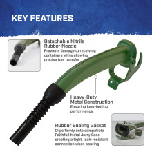 Faithfull Jerry Can Spout – Metal Fuel Pouring Nozzle with Flexible Rubber Tip, Leak-Free Gasket Seal, Detachable Nitrile Rubber Nozzle & Durable Co